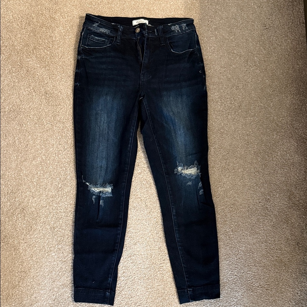 KanCan Women's Dark Distressed Skinny Jeans